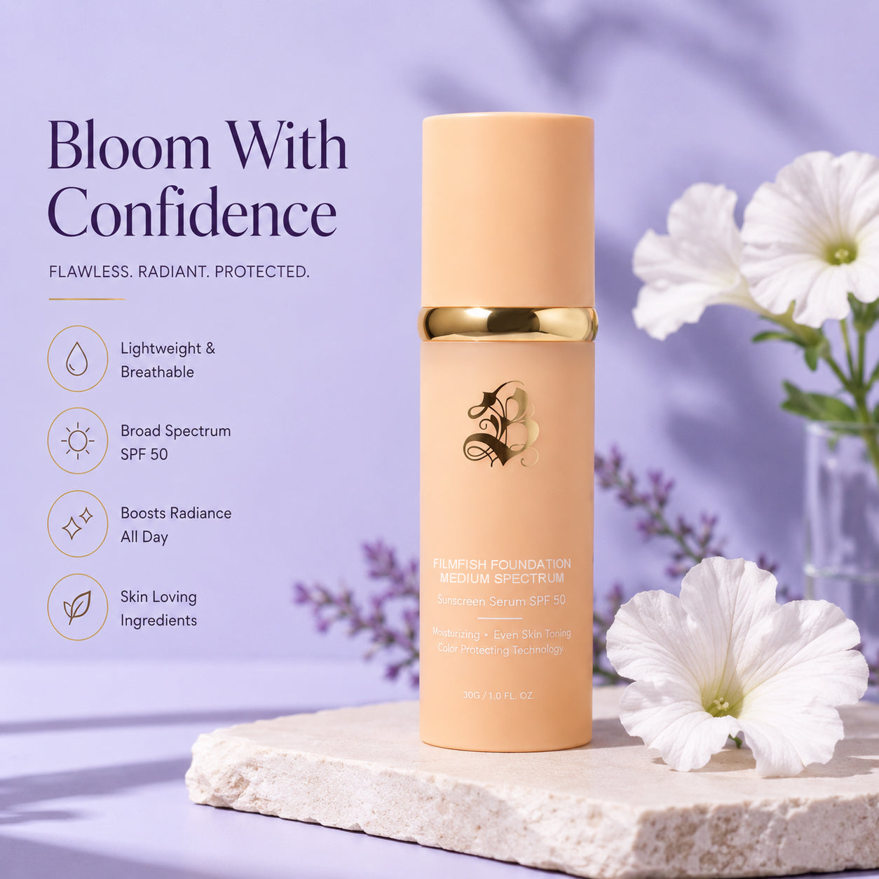 Biomimic Foundation 4 in 1 - Light Spectrum, Liquid Foundation for Flawless